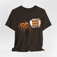 Barking Tarantula T‑Shirt — Funny Spider Cartoon Saying "Bark! Bark! Bark!"