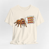 Barking Tarantula T‑Shirt — Funny Spider Cartoon Saying "Bark! Bark! Bark!"